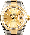 Datejust 2-Tone in Steel and Yellow Gold Fluted Bezel on Bracelet with Champagne Stick Dial