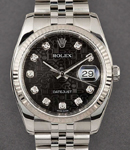 Datejust 36mm in Steel with White Gold Fluted Bezel on Jubilee Bracelet with Black Jubilee Diamond Dial