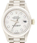 Ladies President in White Gold with Fluted Bezel on President Bracelet with Silver Diamond Dial