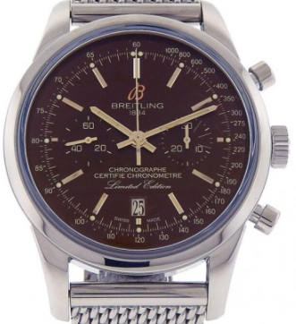 Transocean Chronograph 38mm Automatic in Steel on Steel Bracelet with Brown Dial