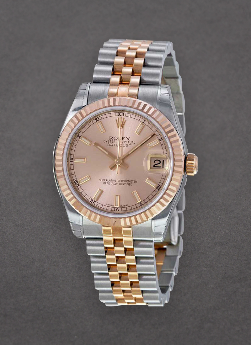 Pre-Owned Rolex Mid Size Datejust in Steel with Rose Gold Fluted Bezel