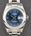 Lady's Datejust in Steel with Smooth Bezel on Steel Oyster Bracelet with Blue Roman Dial