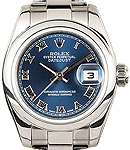 Lady's Datejust in Steel with Smooth Bezel on Steel Oyster Bracelet with Blue Roman Dial