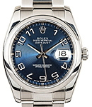 Datejust 36mm in Steel with Smooth Bezel on Oyster Bracelet with Blue Concentric Arabic Dial