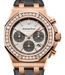 Royal Oak Offshore 37mm  in Rose Gold with Diamond Bezel On Grey Rubber Strap with Silver Dial