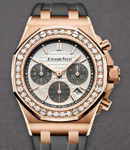 Royal Oak Offshore 37mm  in Rose Gold with Diamond Bezel On Grey Rubber Strap with Silver Dial