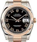 Men's 2-Tone Datejust 36mm on Oyster Bracelet with Black Roman Dial
