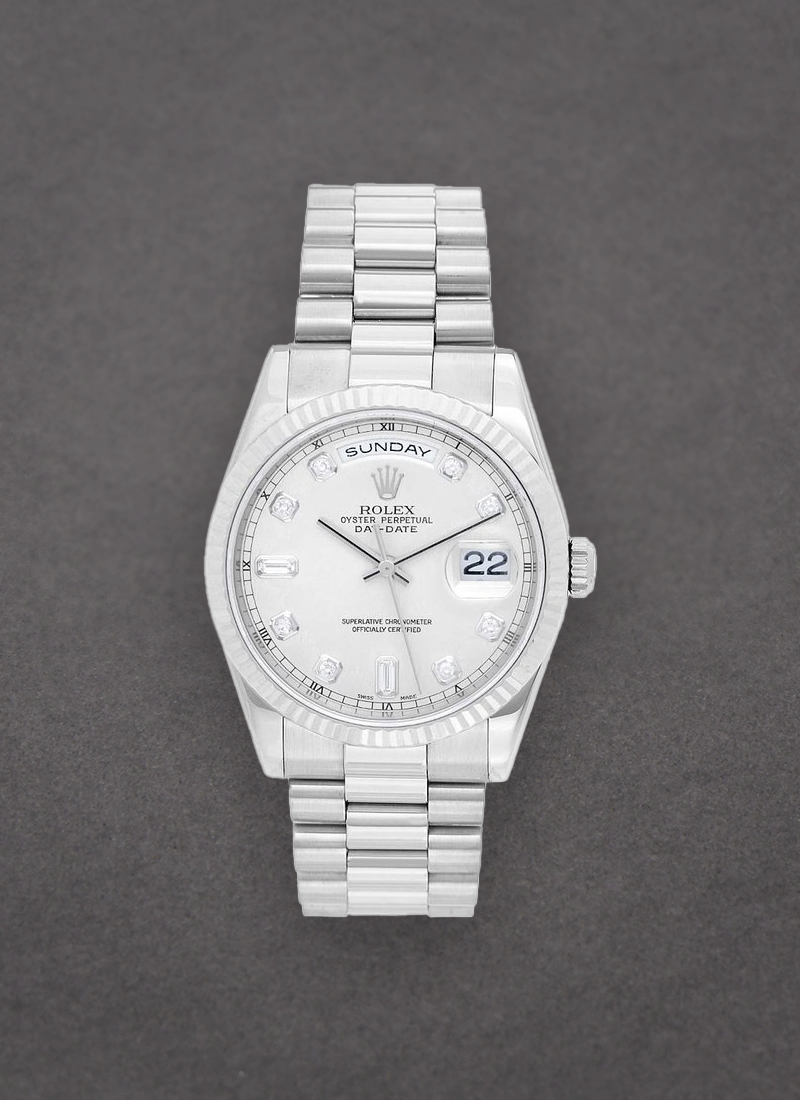 Pre-Owned Rolex White Gold President Ref 18239  with Fluted Bezel