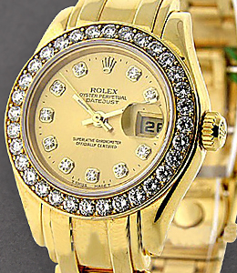 Masterpiece with Yellow Gold Diamond Bezel on Pearlmaster Bracelet with Champagne Diamond Dial