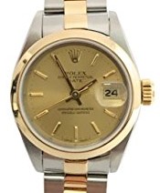 Datejust Ladies in Steel with Yellow Gold Smooth Bezel on Steel and Yellow Gold Oyster Bracelet with Champagne Stick Dial