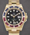 GMT Master II in Yellow Gold with Ruby Diamond Bezel on Oyster Bracelet with Black Dial