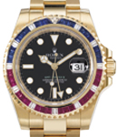 GMT Master II in Yellow Gold with Ruby Diamond Bezel on Oyster Bracelet with Black Dial