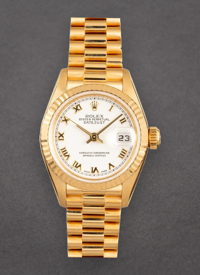 Pre-Owned Rolex Ladies President in Yellow Gold with Fluted Bezel