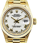 Ladies President in Yellow Gold with Fluted Bezel on Yellow Gold President Bracelet with White Roman Dial