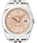 Datejust 36mm with White Gold Fluted Bezel on Jubilee Bracelet with Pink Diamond Dial