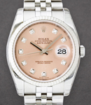 Datejust 36mm with White Gold Fluted Bezel on Jubilee Bracelet with Pink Diamond Dial