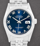 Datejust 36mm in Steel with Smooth Bezel on Jubilee Bracelet - Blue Roman Dial