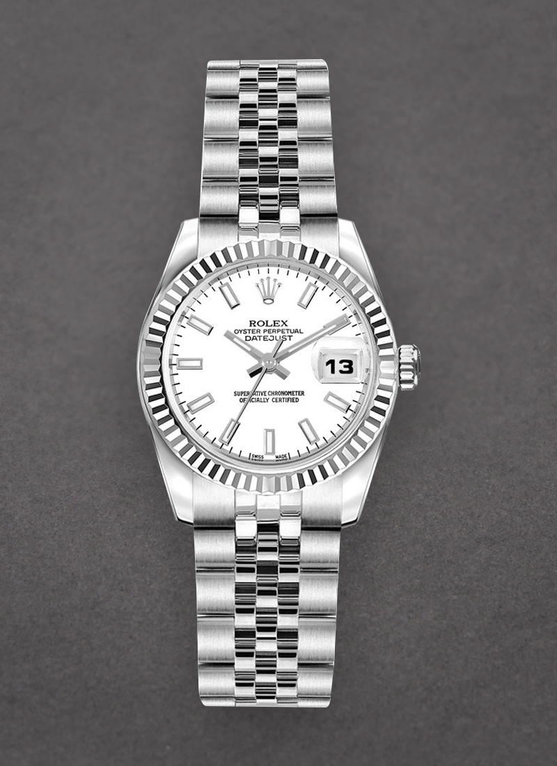 Pre-Owned Rolex Datejust 26mm in Steel with White Gold Fluted Bezel