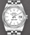 Datejust 26mm in Steel with White Gold Fluted Bezel on Jubilee Bracelet with White Stick Dial