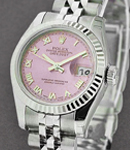 Lady's Datejust in Steel with White Gold Fluted Bezel on Steel Jubilee Bracelet with Pink Roman Dial