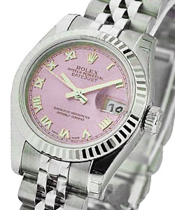 Lady's Datejust in Steel with White Gold Fluted Bezel on Steel Jubilee Bracelet with Pink Roman Dial