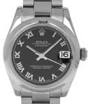 MidSize DateJust 31mm in Steel with Smooth Bezel on Oyster Bracelet with Black Roman Dial