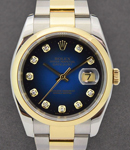 Datejust 36mm in Steel with Yellow Gold Smooth Bezel on Oyster Bracelet with Blue Vignette Diamond Dial