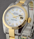 Ladies Datejust 26mm in Steel and Yellow Gold Fluted Bezel on Oyster Bracelet and Mother of Pearl Diamond Dial