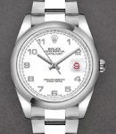 Datejust 36mm in Steel with Smooth Bezel on Oyster Bracelet with White Arabic Dial