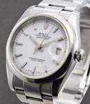 Datejust 36mm in Steel with Smooth Bezel on Oyster Bracelet with White Stick Dial