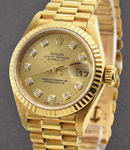 President 26mm in Yellow Gold with Fluted Bezel on Bracelet with Champagne Dial with Diamond Hour Markers