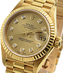 President 26mm in Yellow Gold with Fluted Bezel on Bracelet with Champagne Dial with Diamond Hour Markers