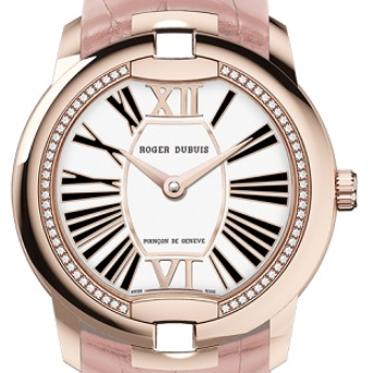Velvet  Automatic in Rose Gold with Diamond Bezel On Pink Alligator Leather Strap with White Roman Dial
