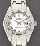 Masterpiece 29mm in White Gold with 12 Diamond Bezel on Pearlmaster Bracelet with White Roman Dial