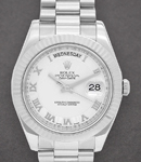 President Day Date 41mm in White Gold with Fluted Bezel on President Bracelet with Silver Roman Dial