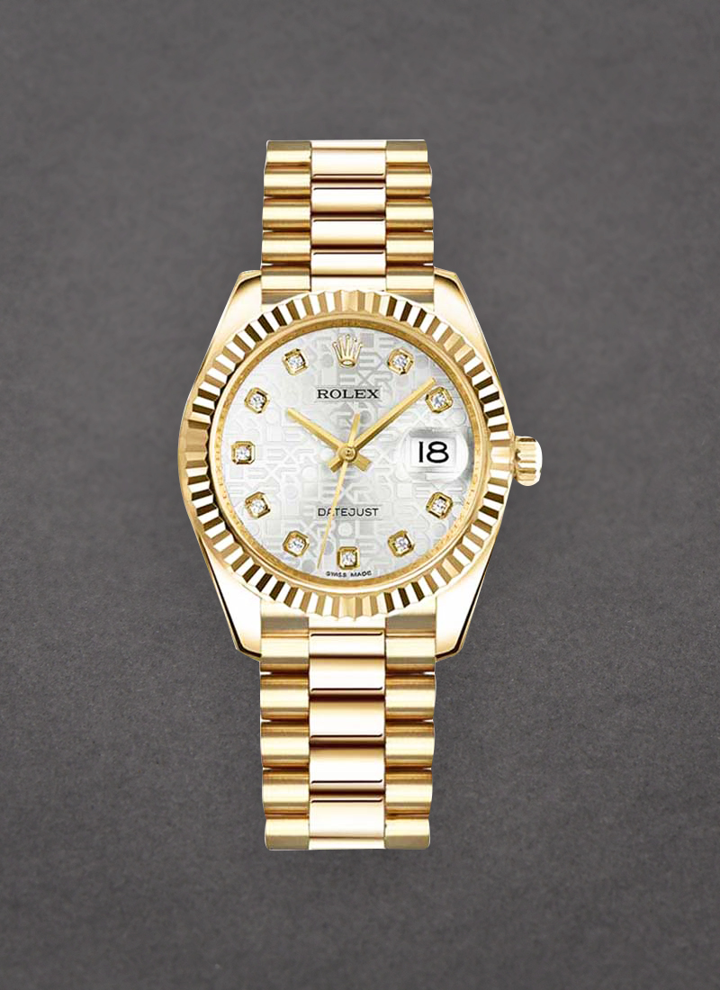 Pre-Owned Rolex Midsize President in Yellow Gold with Fluted Bezel