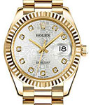 Midsize President in Yellow Gold with Fluted Bezel on President Bracelet with Silver Jubilee Diamond Dial