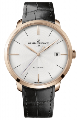 1966 Classic 44mm in Rose Gold On Black Crocodile Leather Strap with Silver Sunburst Guilloche Texture Pattern  Dial