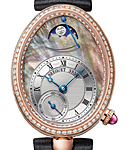 Reine de Naples in Rose Gold with Diamond Bezel on Black Satin Strap with Mother of Pearl Dial