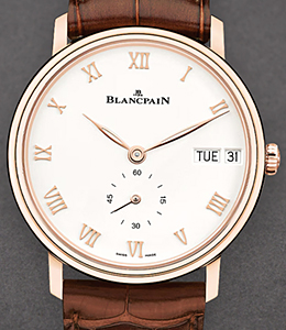 Villeret Ultra-Slim Day-Date 40mm Automatic in Rose Gold On Brown Crocodile Leather Strap with White Roman Dial