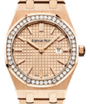 Royal Oak 33mm in Rose Gold with Diamond Bezel on Rose Gold Bracelet with Gold Grande Tapisserie Pattern Dial