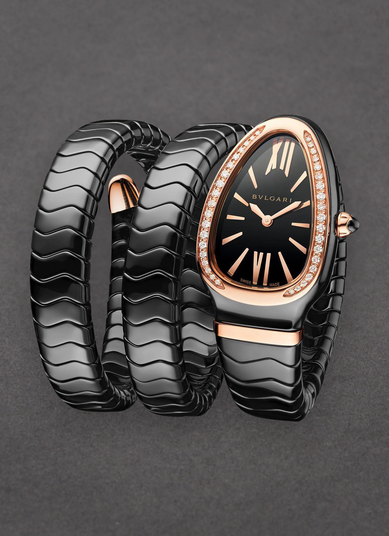 Bvlgari Serpenti Spiga in Ceramic with Rose Gold Diamond Bezel