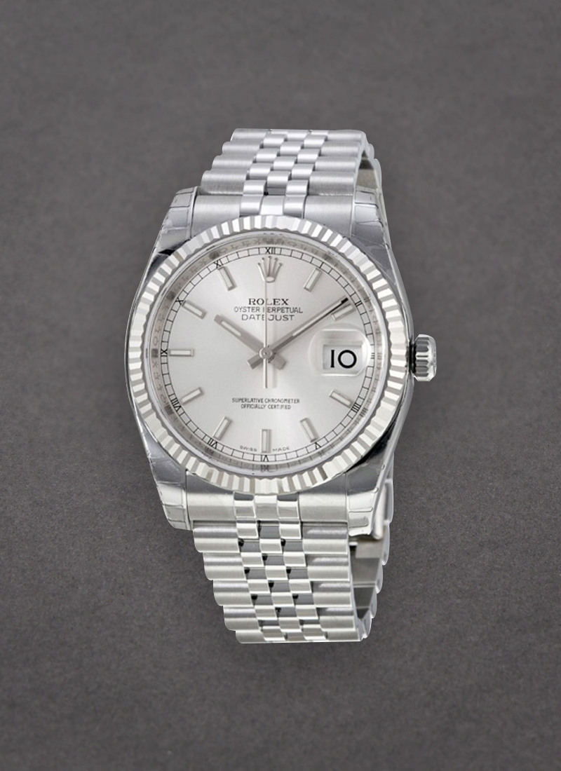 Rolex Unworn Datejust 36mm in Steel with White Gold Fluted Bezel