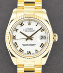 Midsize 31mm President in Yellow Gold with Fluted Bezel on President Bracelet with White Roman Dial