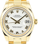 Midsize 31mm President in Yellow Gold with Fluted Bezel on President Bracelet with White Roman Dial