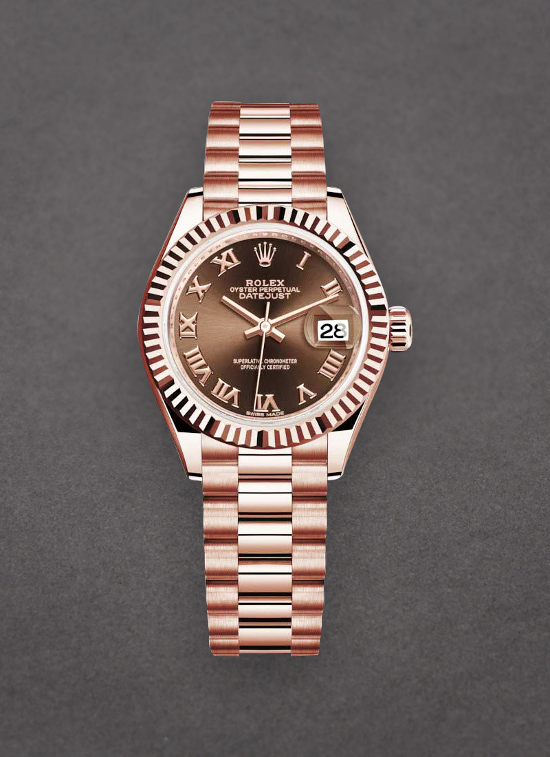 Rolex Unworn Ladies Datejust 28mm in Rose Gold with Fluted Bezel