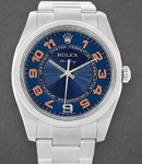 Air King 34mm in Steel with Smooth Bezel on Oyster Bracelet with Blue Arabic Dial and Orange Accents