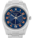 Air King 34mm in Steel with Smooth Bezel on Oyster Bracelet with Blue Arabic Dial and Orange Accents
