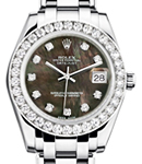 Datejust 34mm in White Gold with Diamond Bezel on Pearlmaster Bracelet with Black Mother of Pearl Diamond Dial