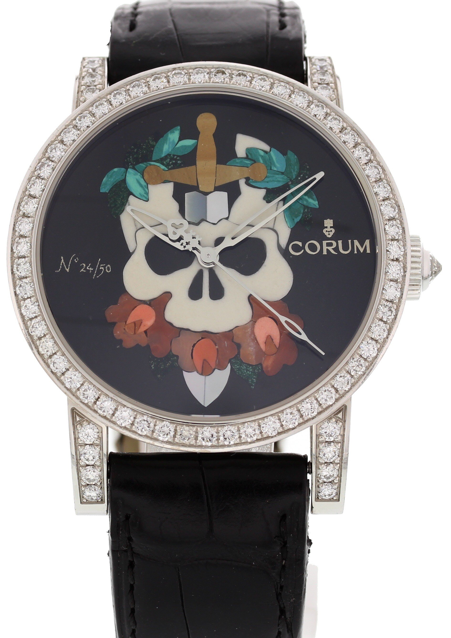 Corum Artisan Classical Skull in White Gold with Diamond Bezel and Lugs